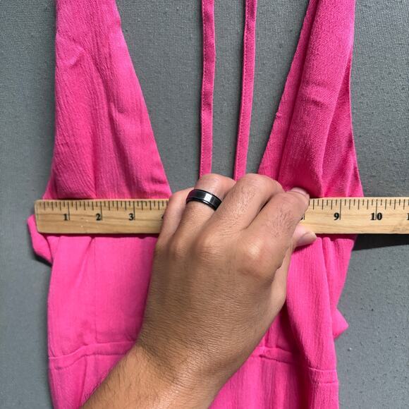 superdown Women's Pink Halter Crinkled Slit Maxi Dress XS V-Neck - Picture 12 of 16